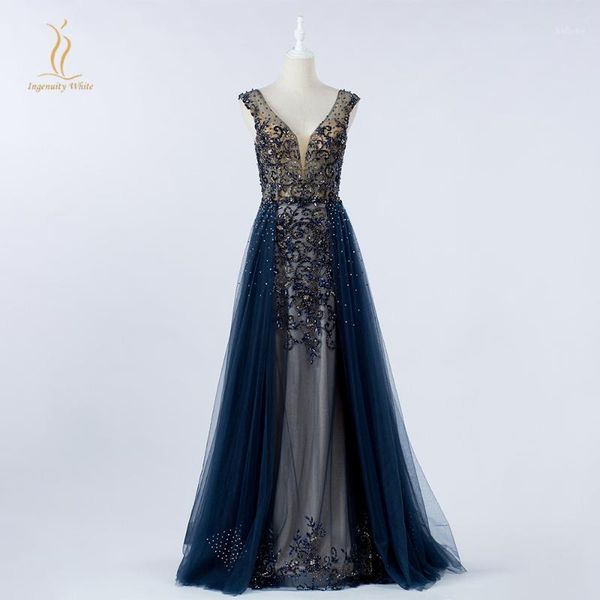 navy blue celebrity formal dress backless v neck heavy beaded party evening gown with overskirt long tulle vestido de festa1, Black
navy blue celebrity formal dress backless v neck heavy beaded party evening gown with overskirt long tulle vestido de festa1, Black
