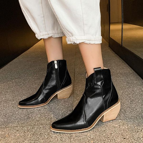 western cowgirl boots genuine leather cowboy ankle boots for women autumn winter pointed wedge high heel print zipper, Black
western cowgirl boots genuine leather cowboy ankle boots for women autumn winter pointed wedge high heel print zipper, Black