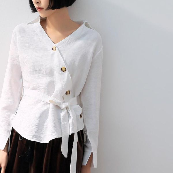 neck shirt women korean sashes straps waist long sleeve v temperament ladies streetwear irregular buttons designer blouse, White
neck shirt women korean sashes straps waist long sleeve v temperament ladies streetwear irregular buttons designer blouse, White