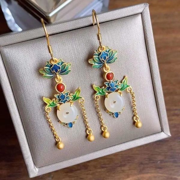 new gutta enamel porcelain original tassel earrings chinese retro court style light luxury noble elegant charm women's jewelry, Silver
new gutta enamel porcelain original tassel earrings chinese retro court style light luxury noble elegant charm women's jewelry, Silver