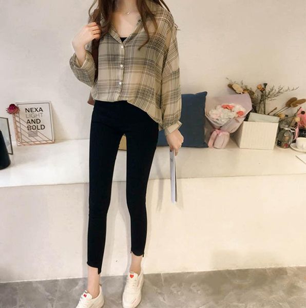 women's blouses & shirts 2021 autumn chic plaid women batwing sleeve chiffon casual chemise femme plus size tartan blusas mujer, White 
women's blouses & shirts 2021 autumn chic plaid women batwing sleeve chiffon casual chemise femme plus size tartan blusas mujer, White