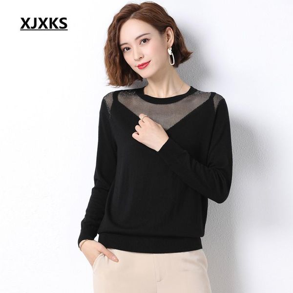 women's sweaters xjxks pure color all-match women thin autumn sweater 2021 fashion wool knitted pullover, White;black
women's sweaters xjxks pure color all-match women thin autumn sweater 2021 fashion wool knitted pullover, White;black