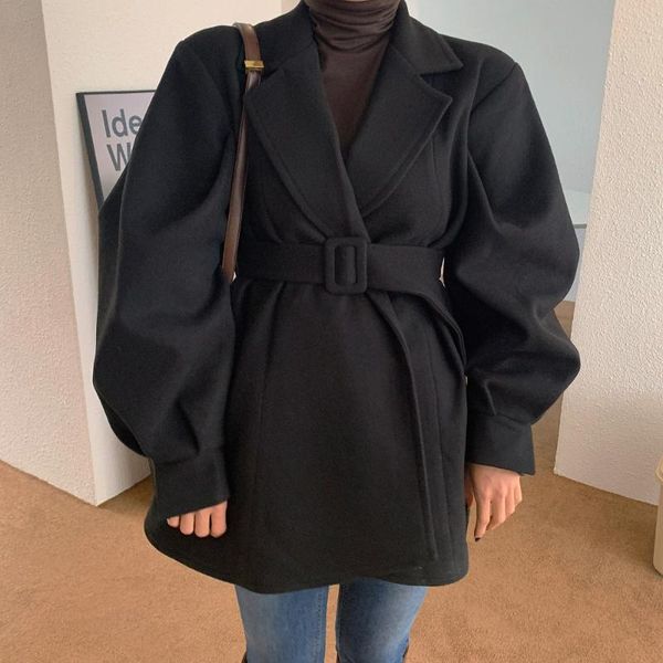 women's wool & blends autumn winter women woolen coat with belt lanter sleeve loose turn down collar korean style vintage ladies jacket, Black
women's wool & blends autumn winter women woolen coat with belt lanter sleeve loose turn down collar korean style vintage ladies jacket, Black