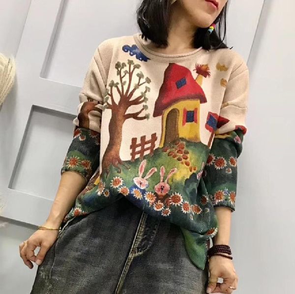 2020 autumn new literary retro printing o-neck long sleeve loose casual pullover sweater women z98015 drop shipping, White
2020 autumn new literary retro printing o-neck long sleeve loose casual pullover sweater women z98015 drop shipping, White