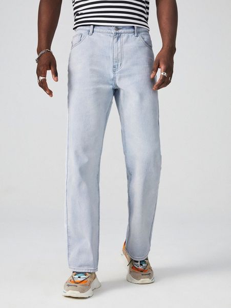 men light wash straight leg jeans 59f2#, Blue
men light wash straight leg jeans 59f2#, Blue