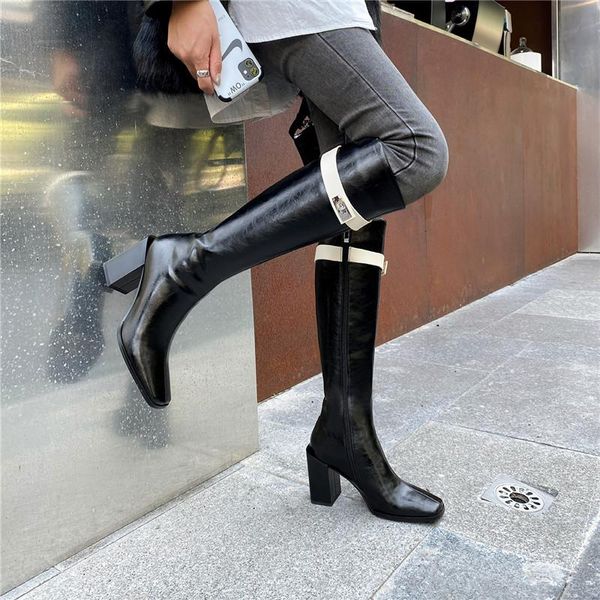 boots square toe thick heel riding cowhide knee-high women shoes leather belt buckle equestrian botas feminina winter 8cm, Black
boots square toe thick heel riding cowhide knee-high women shoes leather belt buckle equestrian botas feminina winter 8cm, Black