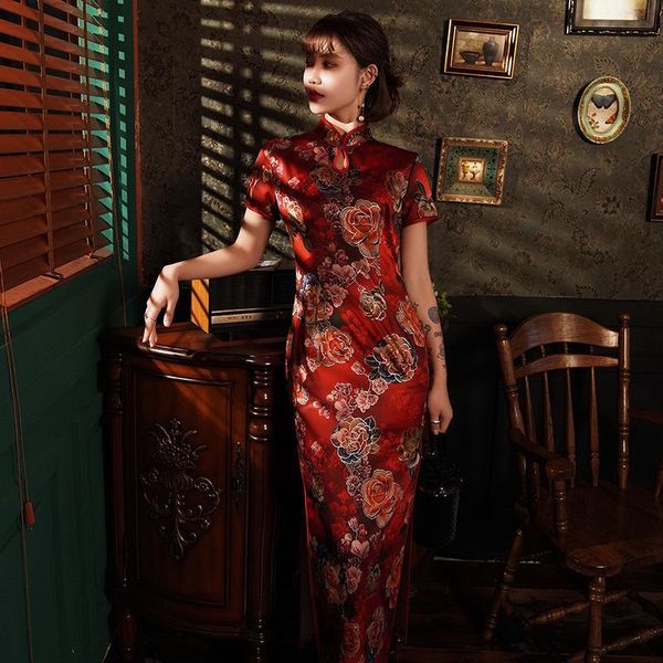 ethnic clothing satin female qipao vintage chinese evening dress vestidos mandarin collar classic print cheongsam plus size s-4xl, Red
ethnic clothing satin female qipao vintage chinese evening dress vestidos mandarin collar classic print cheongsam plus size s-4xl, Red