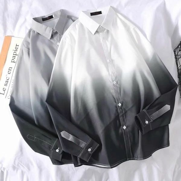 men shirts long sleeve spring gradient turn-down collar plus size 3xl harajuku trendy loose ulzzang outwear all-match chic new, White;black 
men shirts long sleeve spring gradient turn-down collar plus size 3xl harajuku trendy loose ulzzang outwear all-match chic new, White;black