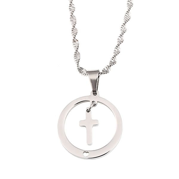 stainless steel trendy round cross pendant necklace gold color jesus heart cross chain jewelry, Silver
stainless steel trendy round cross pendant necklace gold color jesus heart cross chain jewelry, Silver