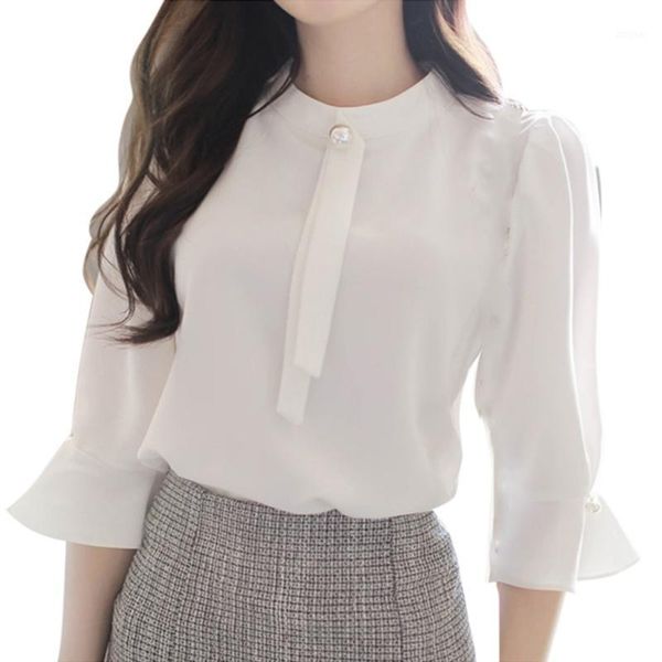 women summer chiffon shirts fashion puff flare sleeve blouses for office ladies1, White
women summer chiffon shirts fashion puff flare sleeve blouses for office ladies1, White