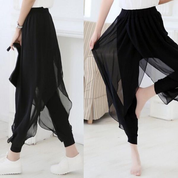 fashion summer chiffon split flared women capris skirt palazzo boho wide leg loose trousers harajuku, Black;white
fashion summer chiffon split flared women capris skirt palazzo boho wide leg loose trousers harajuku, Black;white