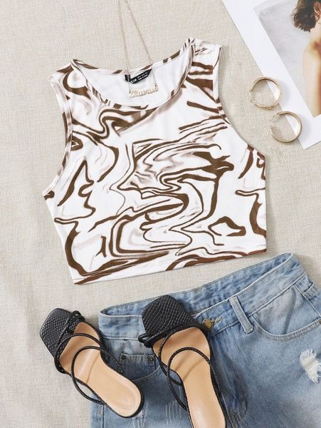 marbled rib-knit tank 01rv#, White