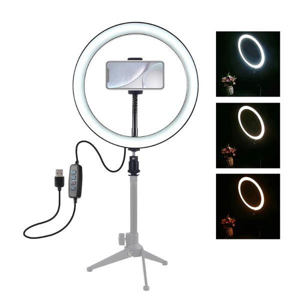 10" Dimmable Led Selfie Round Light Brightness Adjustable Lamp For Live Broadcast Selfie Pgraphy Video With Phone Bracket