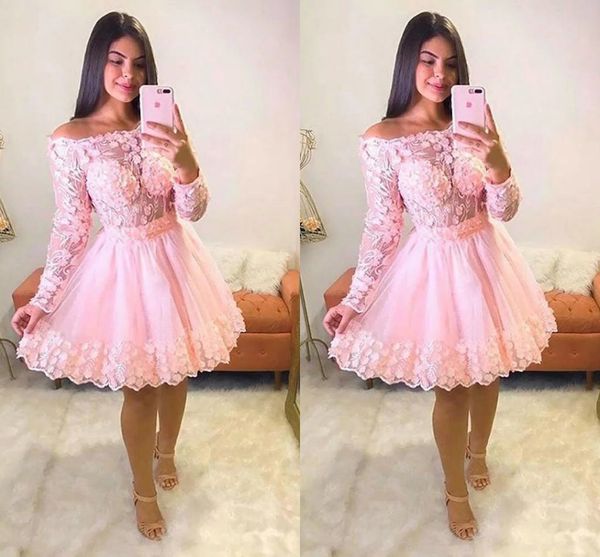 modest pink off shoulder short homecoming prom dress 2022 with long sleeves 3d floral flowers tulle a line party graduation cocktail dress, Blue;pink
modest pink off shoulder short homecoming prom dress 2022 with long sleeves 3d floral flowers tulle a line party graduation cocktail dress, Blue;pink
