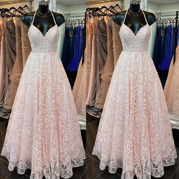 gorgeous full lace light blush pink prom dress halter neckline open back a line diamonds rhinestones beading elegant evening formal dresses, Black
gorgeous full lace light blush pink prom dress halter neckline open back a line diamonds rhinestones beading elegant evening formal dresses, Black