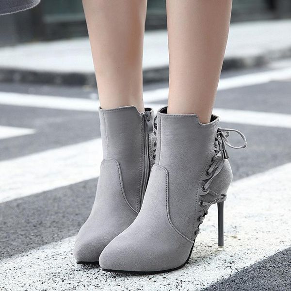 boots 10cm european and american women's shoes stiletto nude round hole strap pointed toe lady short botas, Black
boots 10cm european and american women's shoes stiletto nude round hole strap pointed toe lady short botas, Black