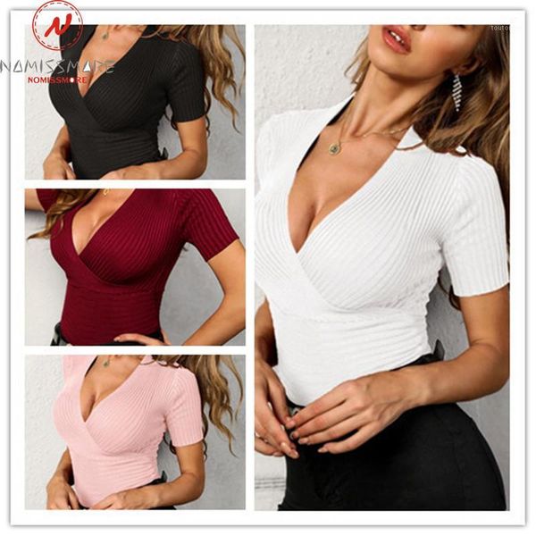 women summer solid color t-shirts cross design deep v shorts sleeve slim pullovers for streetwear1, White
women summer solid color t-shirts cross design deep v shorts sleeve slim pullovers for streetwear1, White