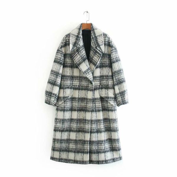 women's wool & blends 2021 autumn winter european american loose plaid coat turn-down collar single button high street fashion, Black
women's wool & blends 2021 autumn winter european american loose plaid coat turn-down collar single button high street fashion, Black