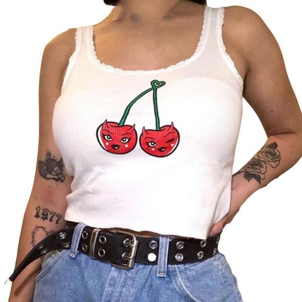 cute cherry print lace u neck crop women white off shoulder tank female streetwear short
cute cherry print lace u neck crop women white off shoulder tank female streetwear short