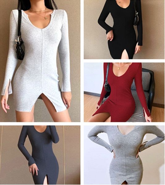 women dress striped rib knit fit split long sleeve crew neck for female black white dresses, Black;gray
women dress striped rib knit fit split long sleeve crew neck for female black white dresses, Black;gray