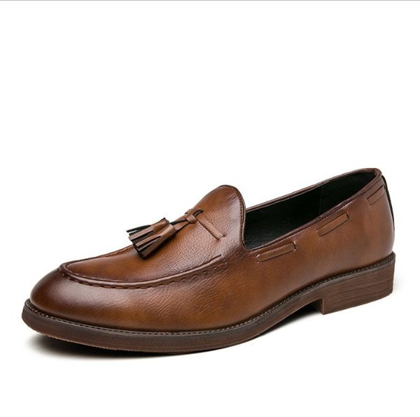 2021 new breathable tassel loafers leather weave comfortable flats men moccasins casual shoes, Black