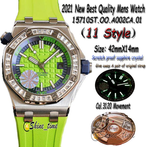 2021 new 42mm green dial diamond bezel 316l stainless steel case 15710st.oo.a038ca.01 mens watch cal.3120 automatic rubber strap watches, Slivery;brown
2021 new 42mm green dial diamond bezel 316l stainless steel case 15710st.oo.a038ca.01 mens watch cal.3120 automatic rubber strap watches, Slivery;brown