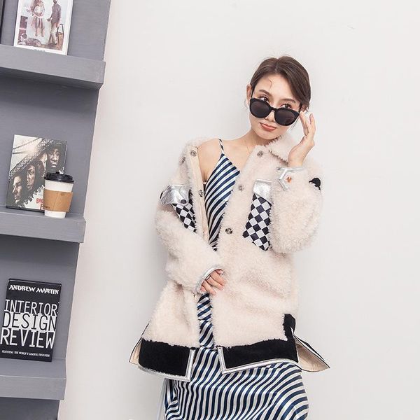 women's leather & faux 2021 korean splicing fur one coat real hair haining loose long women, Black
women's leather & faux 2021 korean splicing fur one coat real hair haining loose long women, Black