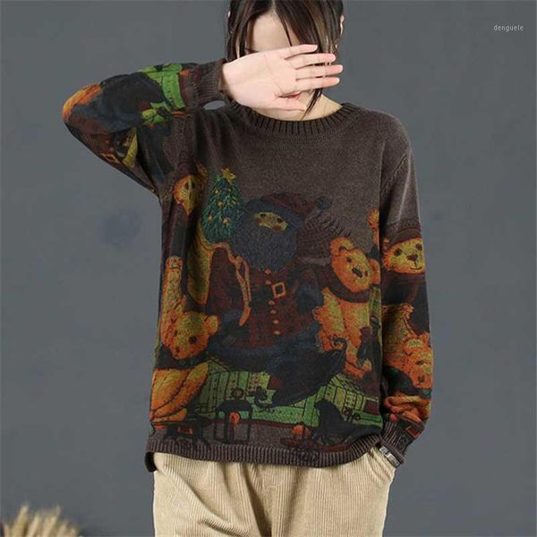 retro loose large size thin sweater female 2019 spring fashion new santa bear print slippery casual cotton sweater h005761, White;black 
retro loose large size thin sweater female 2019 spring fashion new santa bear print slippery casual cotton sweater h005761, White;black