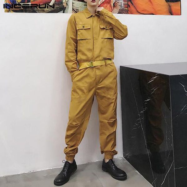 men's pants incerun fashion men cargo overalls solid joggers streetwear long sleeve lapel jumpsuits pockets casual rompers with belt, Black
men's pants incerun fashion men cargo overalls solid joggers streetwear long sleeve lapel jumpsuits pockets casual rompers with belt, Black
