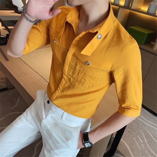 solid style british color slim fit casual shirts prom club tuxedo 4xl summer men dress half sleeve shirt yellow c1212, White;black
solid style british color slim fit casual shirts prom club tuxedo 4xl summer men dress half sleeve shirt yellow c1212, White;black