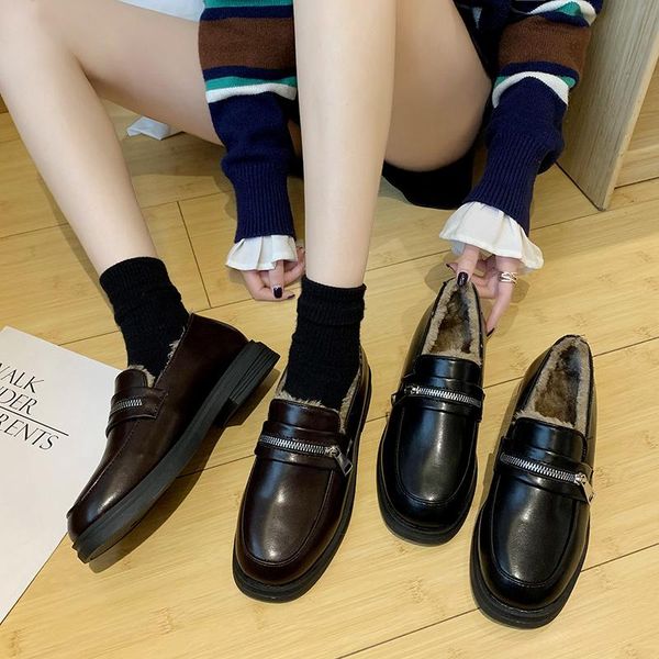 womens derby shoes round toe loafers with fur female footwear british style leather slip-on dress new preppy winter retro flat, Black
womens derby shoes round toe loafers with fur female footwear british style leather slip-on dress new preppy winter retro flat, Black
