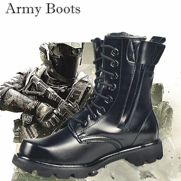 men leather wool army boots mens steel-toed safety boots winter boots high-snow cotton military, Black