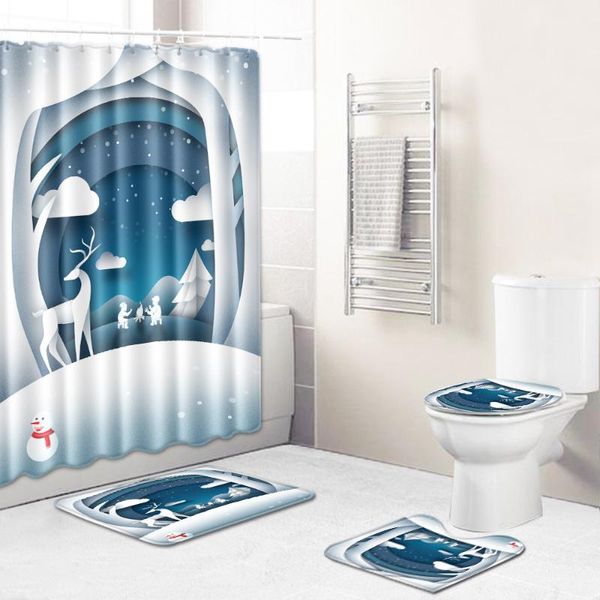 4pcs/set christmas elk pattern shower curtain mat set non slip rugs carpet for bathroom toilet bath 
4pcs/set christmas elk pattern shower curtain mat set non slip rugs carpet for bathroom toilet bath