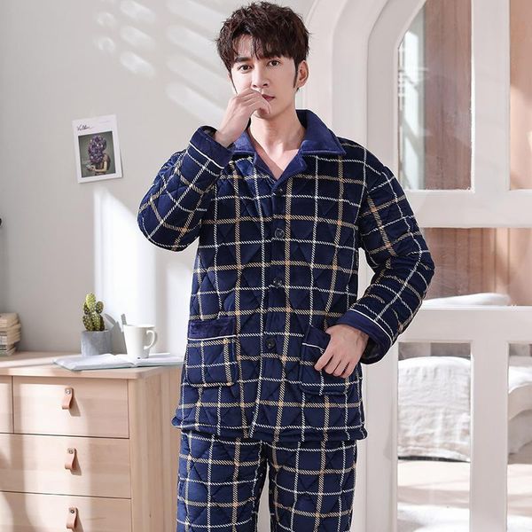 winter keep warm plaid quilted pajama sets soft men sleepwear winter lounge set three layer coral fleece thick quilted jacket, Black;brown
winter keep warm plaid quilted pajama sets soft men sleepwear winter lounge set three layer coral fleece thick quilted jacket, Black;brown