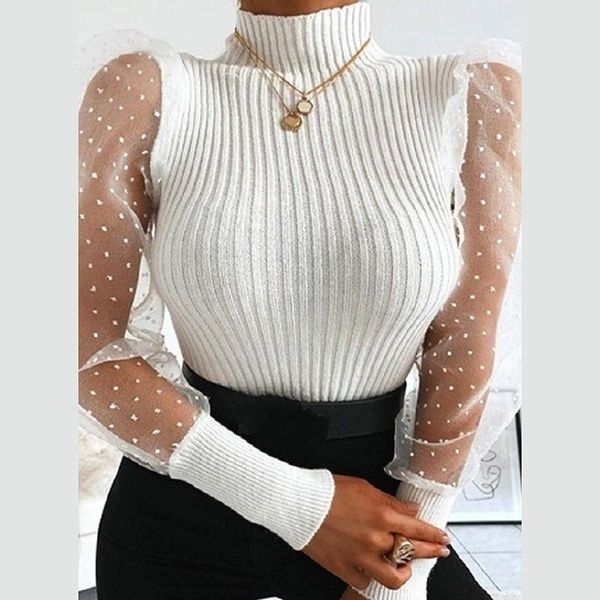 2020 new ladies women casual turtleneck t-shirt ladies fashion mesh stitching female elegant bubble sleeve, White
2020 new ladies women casual turtleneck t-shirt ladies fashion mesh stitching female elegant bubble sleeve, White