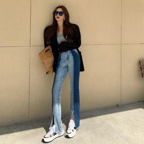 junelove spring high waist split jeans for women korean patchwork contrast color straight pants streetwear casual long trousers y1214, Blue
junelove spring high waist split jeans for women korean patchwork contrast color straight pants streetwear casual long trousers y1214, Blue