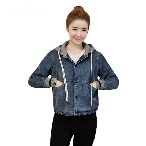 women's jackets spring autumn women jeans jacket loose outerwear fashion casual stitching hooded denim cute female short dh022, Black;brown
women's jackets spring autumn women jeans jacket loose outerwear fashion casual stitching hooded denim cute female short dh022, Black;brown