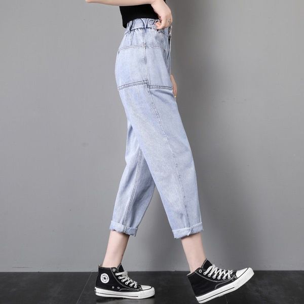 autumn dad high straight tube large elastic waist jeans women's 9-point loose thin radish harun pants, Blue
autumn dad high straight tube large elastic waist jeans women's 9-point loose thin radish harun pants, Blue