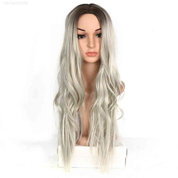 

wig women's fashion black gray gradient long micro curl high temperature silk chemical fiber mechanism wig
