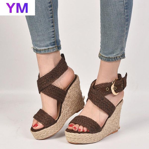 sandals summer style women round toe peep linen vamp fashion wedges heel buckle strap casual shoes size 35-43, Black
sandals summer style women round toe peep linen vamp fashion wedges heel buckle strap casual shoes size 35-43, Black