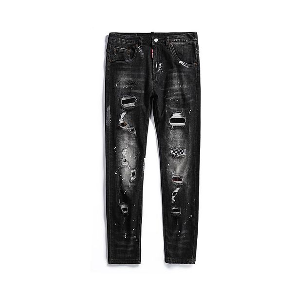 2021 new men's black jeans with holes and stickers street boy's heavy metal paint elastic motorcycle boy's pants
2021 new men's black jeans with holes and stickers street boy's heavy metal paint elastic motorcycle boy's pants