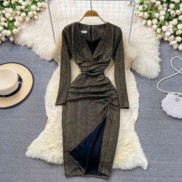 autumn winter women bodycon dress female elegant low v-neck long sleeve draped split bright silk party sheath vestidos, Black;gray
autumn winter women bodycon dress female elegant low v-neck long sleeve draped split bright silk party sheath vestidos, Black;gray
