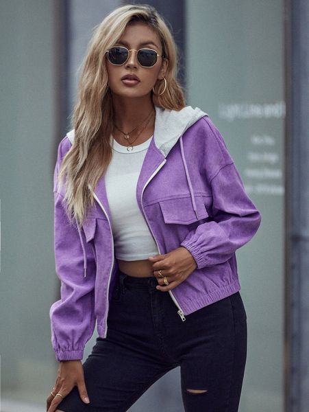 flap detail zip up drawstring hooded crop corduroy jacket t46f#, Black;brown 
flap detail zip up drawstring hooded crop corduroy jacket t46f#, Black;brown