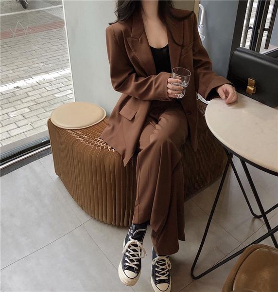 spring and autumn black women's pantsuit loose female office suit blazers jacket wide leg trousers two-piece set, White
spring and autumn black women's pantsuit loose female office suit blazers jacket wide leg trousers two-piece set, White