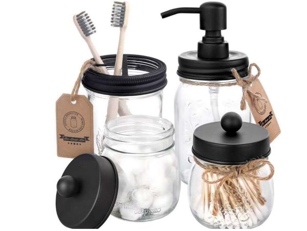 bathroom accessories set 4 pcs soap dispenser & 2 apothecary jars & toothbrush holder - rustic farmhouse decor, bathroom home decor clearanc
bathroom accessories set 4 pcs soap dispenser & 2 apothecary jars & toothbrush holder - rustic farmhouse decor, bathroom home decor clearanc