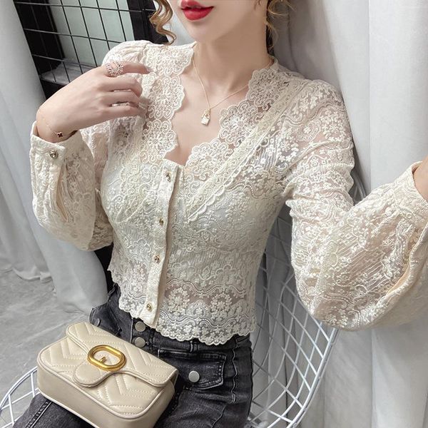 women's blouses & shirts spring autumn lace blouse women elegant sweet hallow out shirt office slim puff sleeve chiffon blusas mujer, White
women's blouses & shirts spring autumn lace blouse women elegant sweet hallow out shirt office slim puff sleeve chiffon blusas mujer, White