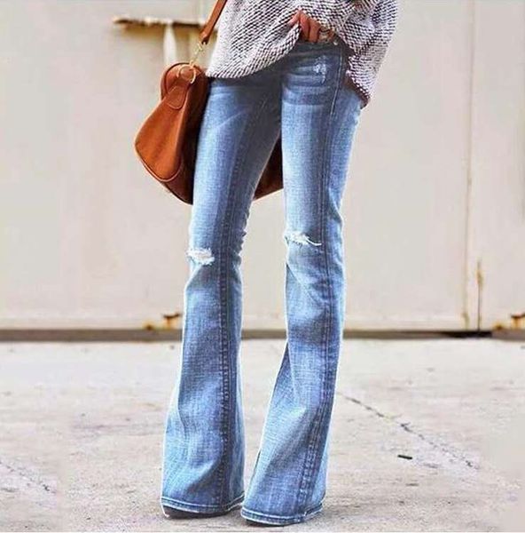 2020 women's jeans temperament commuter mid waist cotton micro pull pants, Blue