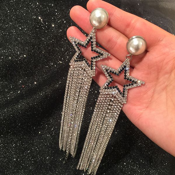 long tassel full rhinestone diamond earrings new fashion luxury designer exaggerated pearl star stud earrings for woman s925 silver post, Golden;silver
long tassel full rhinestone diamond earrings new fashion luxury designer exaggerated pearl star stud earrings for woman s925 silver post, Golden;silver