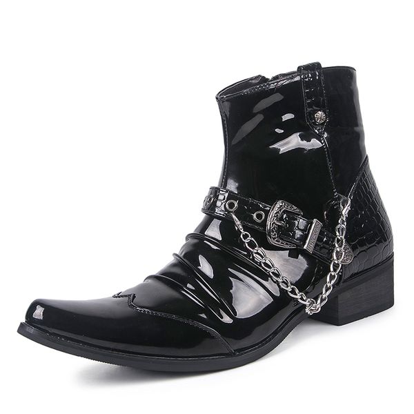 style of luxury korean punk-style men motorcycle patent leather shoes pointed toe oxfords black shoe men's boots 9ice 
style of luxury korean punk-style men motorcycle patent leather shoes pointed toe oxfords black shoe men's boots 9ice