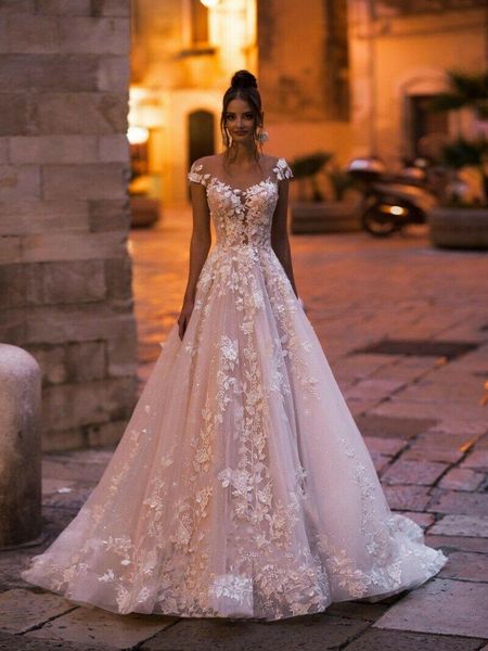 3d flower lace wedding dresses saprkly tulle a line cap sleeve illusion neck bridal gowns robe de mariée 2021 spring charming, White
3d flower lace wedding dresses saprkly tulle a line cap sleeve illusion neck bridal gowns robe de mariée 2021 spring charming, White